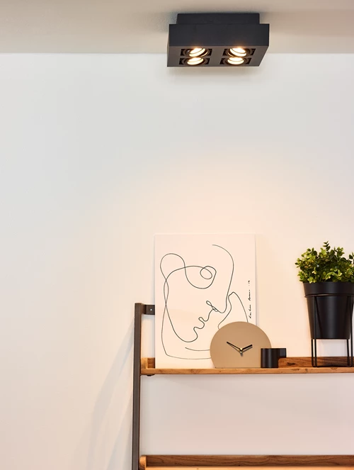 Lucide XIRAX - Spot plafond - LED Dim to warm - GU10 - 4x5W 2200K/3000K - Noir - ambiance 1